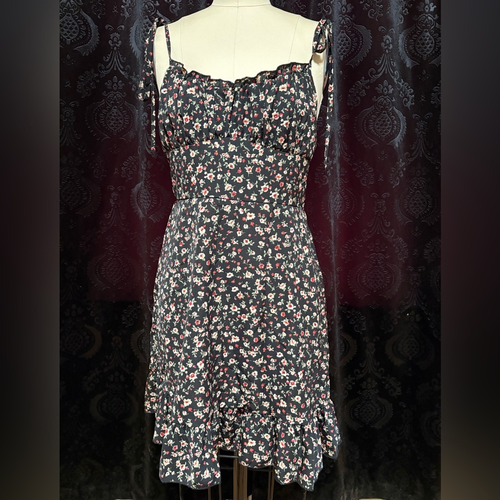 SHEIN Black Floral Midi Dress with Red & Cream Blossoms
